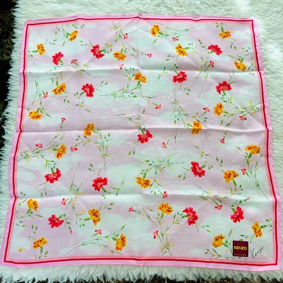 Kenzo 100% Cotton Pink/Multicolor Floral Bandanna/Scarf - Picture 2 of 10